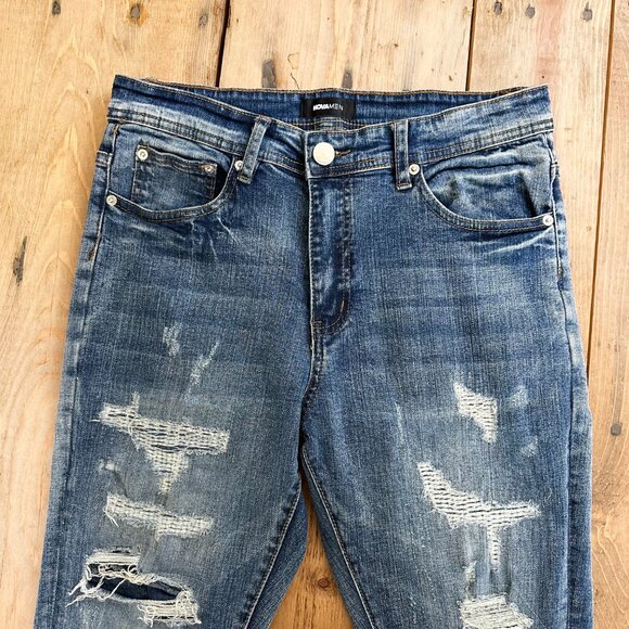 Nova‎ Men Jeans Flare Distressed Wash 30 Blue Denim Excellent Condition! - Picture 7 of 9